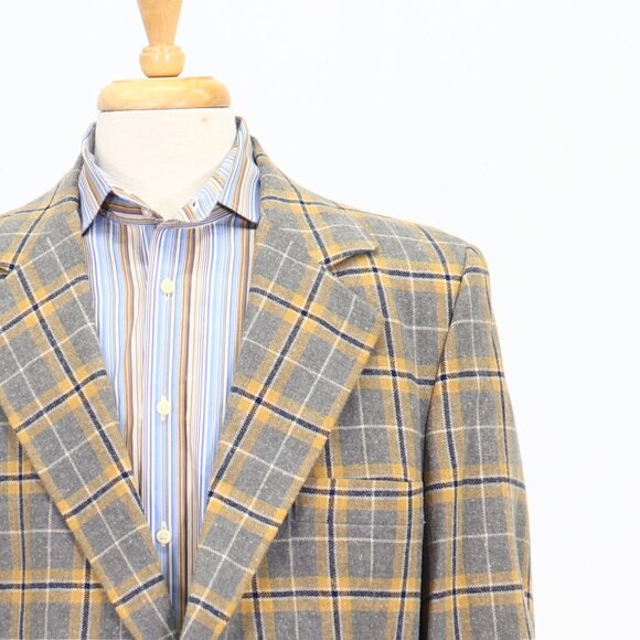 Vintage 1970s 44R Gray Check 2-Button Sport Coat Blazer Jacket T029 - Picture 5 of 11